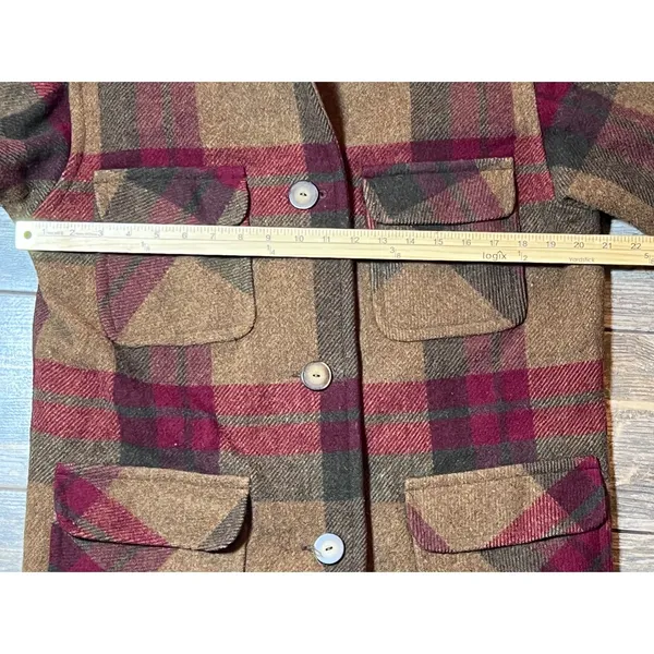 Vintage Eddie Bauer Women Plaid‎ Wool Blend Barn Chore Jacket Medium Oversized - Image 5