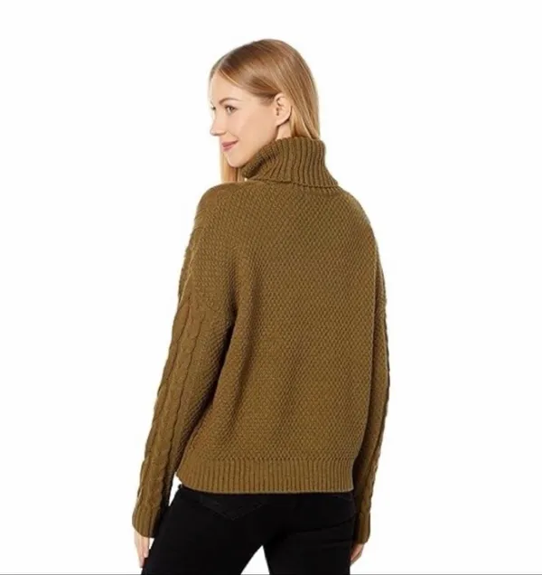 Madewell Women’s Small Olive Green Cable Knit Turtleneck Sweater Cotton Blend #1 - Image 2