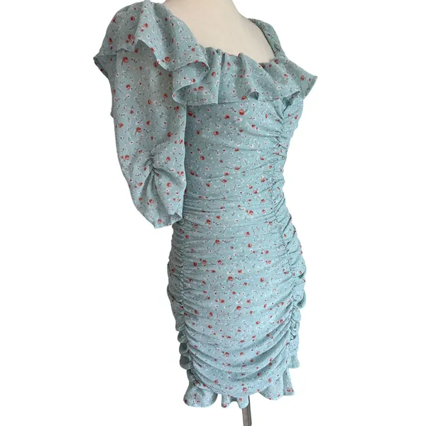 ASTR The Label Teal Multi Ditsy Floral Ruched Mini Dress‎ ADR100891 XS - Image 8