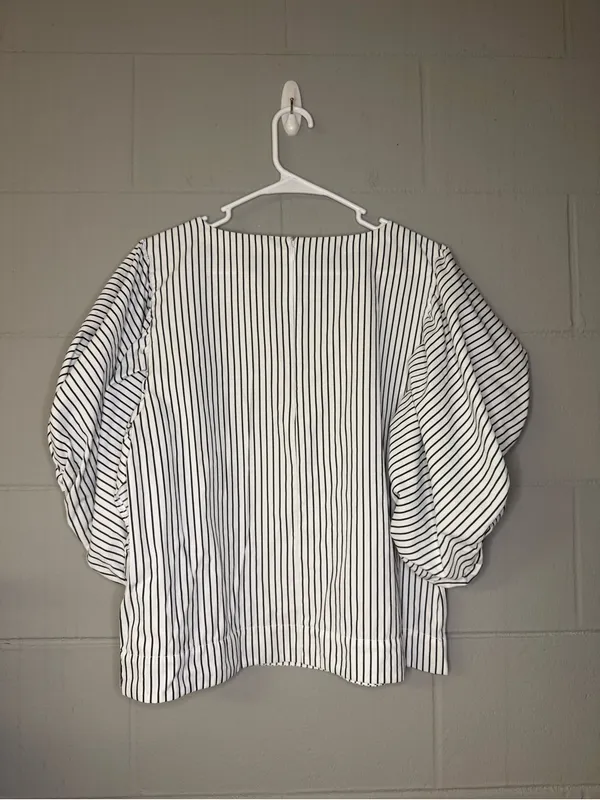 Anthropologie Maeve Puff-Sleeve Boatneck Top Striped Women’s Size Large Cotton - Image 7