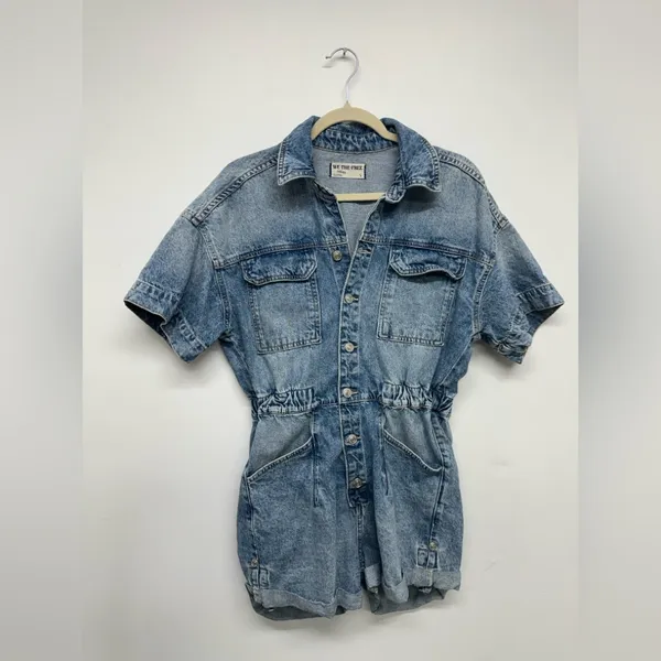 Free People Marci Shortalls Mid Wash Size S - Image 5