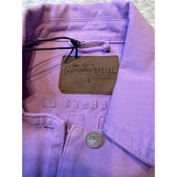 Gameday‎ Social Clemson Tigers Embroidered Cropped Denim Jacket Lavender W L NWT - Image 6