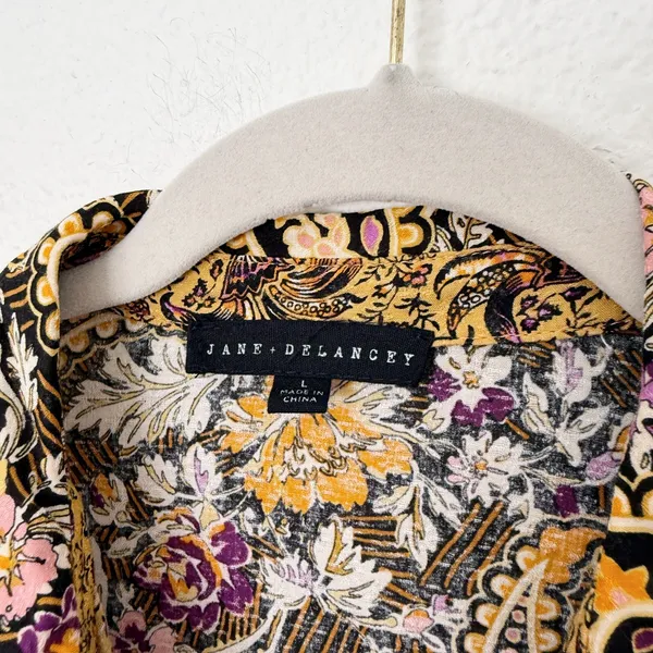 [Jane & Delancey] Mixed Floral Print Button Down Oversized Boho Blouse Sz Large - Image 10