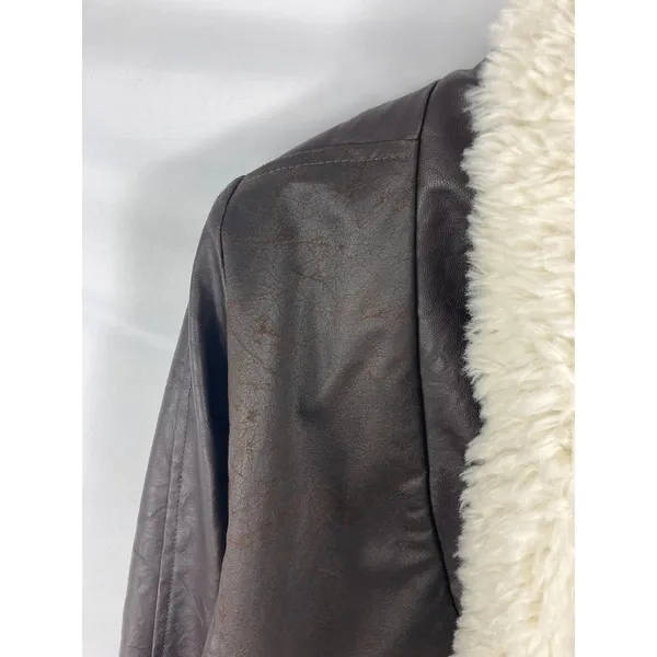 JACK Faux Leather Draped Front Fur trim Jacket Size Small - Image 2