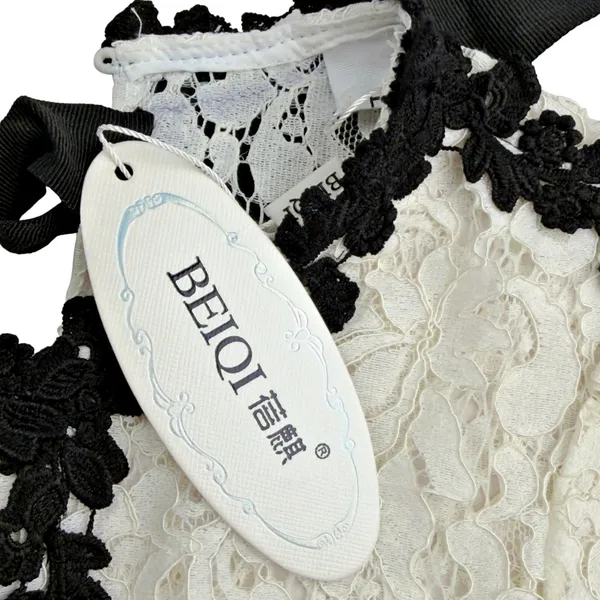 Son Yoon Joo Black White Lace Bows Fitted Pencil Sheer Unlined Dress Coquette - Image 4