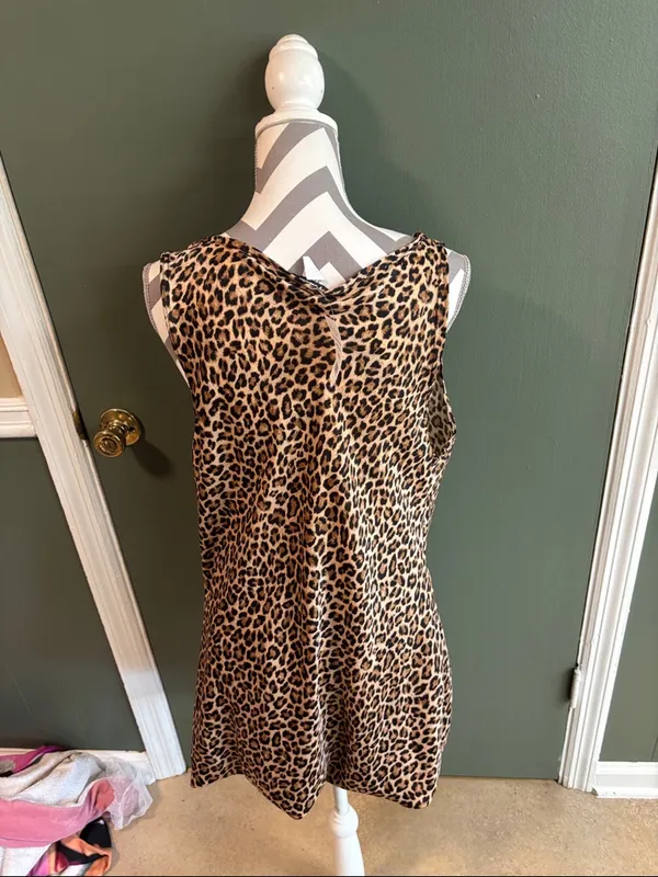 Leopard Print Cowl Neck Dress - Tan & Black - Image 2