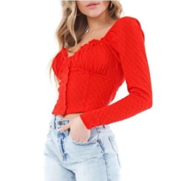 Free People Ladybug Long Sleeve Cropped Top Medium - Image 5