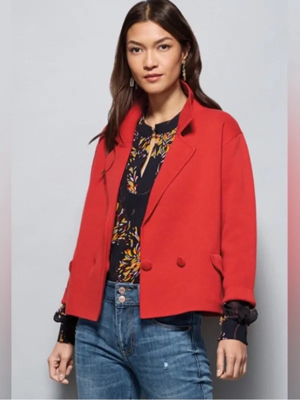 CAbi Coronation Cardigan Knit Jacket Cardinal Red 100% Cotton Blazer Sz S 💚🎀 - Image 14