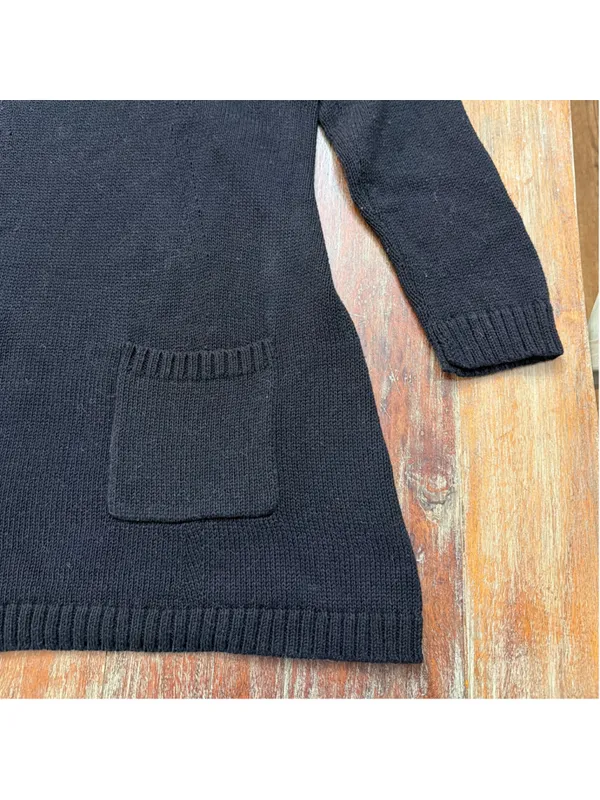 Field Flower Anthropologie Black Chunky Knit Cowl Neck Tunic Sweater Pockets M - Image 5