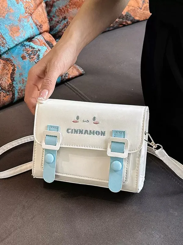 Cinnamon Small Crossbody Bag in White with Light Blue Accents - Image 2