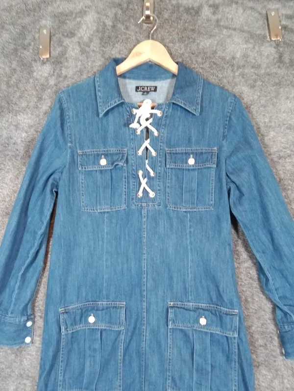 J. Crew Harbour Denium Dress In Indigo Wash Cotton Shift Dress Womens Sz 4 - Image 5