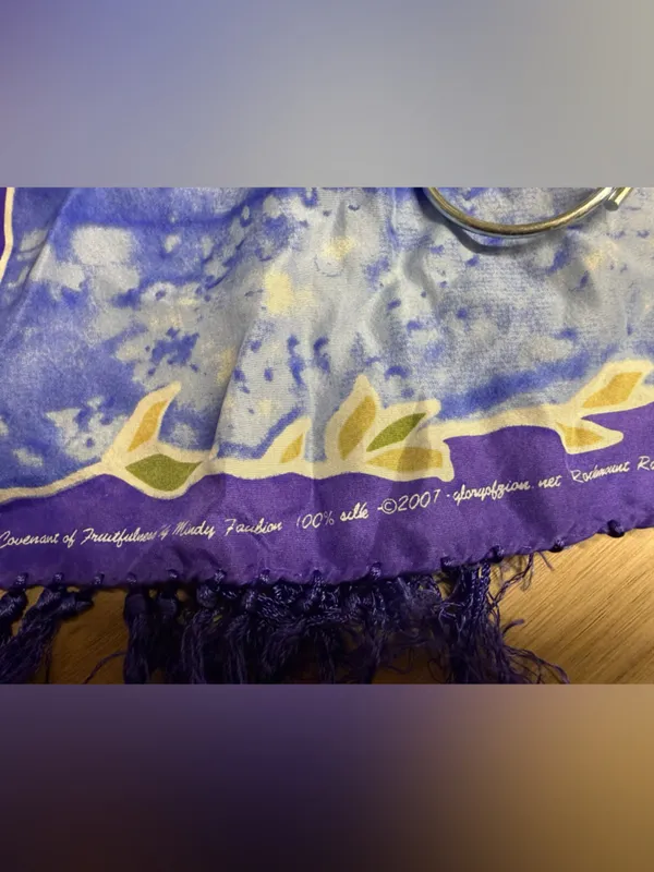 Vibrant Christian Scripture Floral Ombre Hand Rolled Silk Scarf with Fringe - Image 14