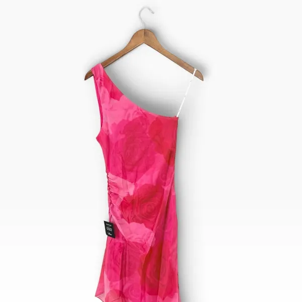 Lulus Pretty Serene Pink Floral One-Shoulder Asymmetrical Midi Dress size XS NWT - Image 6