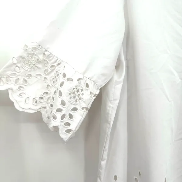 Blair size‎ XL white v neck dress large eyelet detail at cuffs and lower hem - Image 4