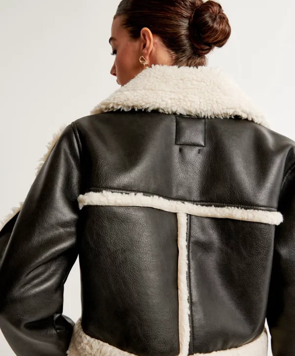 Abercrombie Cropped Vegan Leather Sherpa Jacket - Image 5