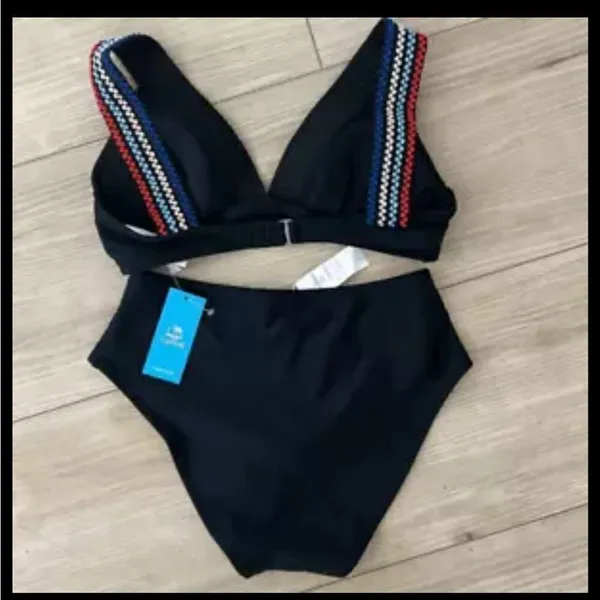 Cupshe Women's V Neck High Waist Bikini Sets Swimsuit, size Small, Black, NWT - Image 2