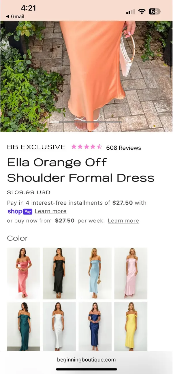 Beginning Boutique Ella Orange Off-Shoulder Formal Dress - Image 11