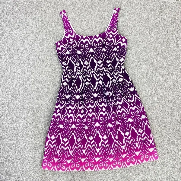 Ann Taylor Ombre Ikat Tribal‎ Print Fit Flare Dress Pink Purple 0 Sleeveless - Image 14