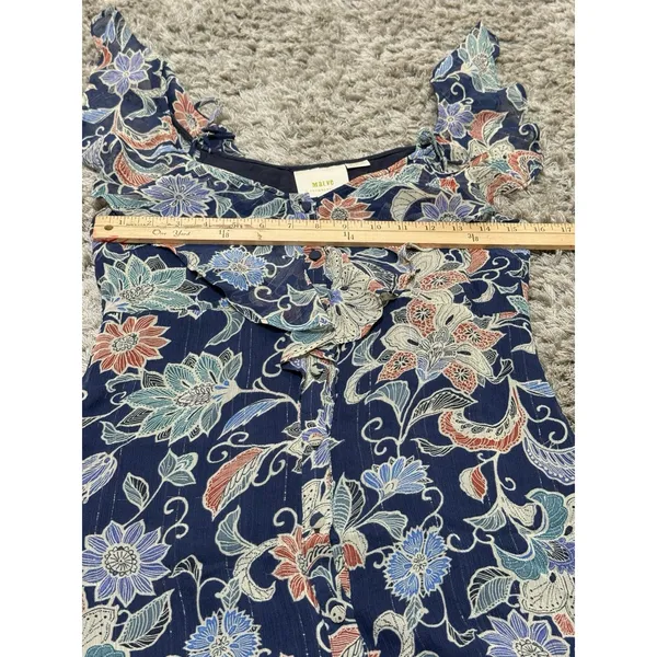 Maeve Anthropologie Womens Size 2 Blue Floral Off Shoulder Ruffle Blouse Top - Image 9