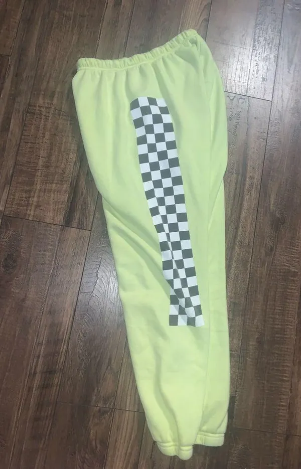 Aviator nation check Neon yellow sweatpants classic casual logo spring revolve - Image 7