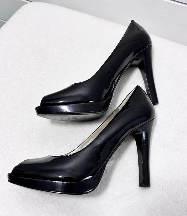 Nine West Black Peep Toe Heels Patent Upper Leather Open Toe Heels Pumps Size 9M - Image 2