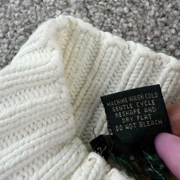 J.Crew Cable Knit Sweater Large Cream‎ Mock Neck Cotton Fisherman Runs Small - Image 6
