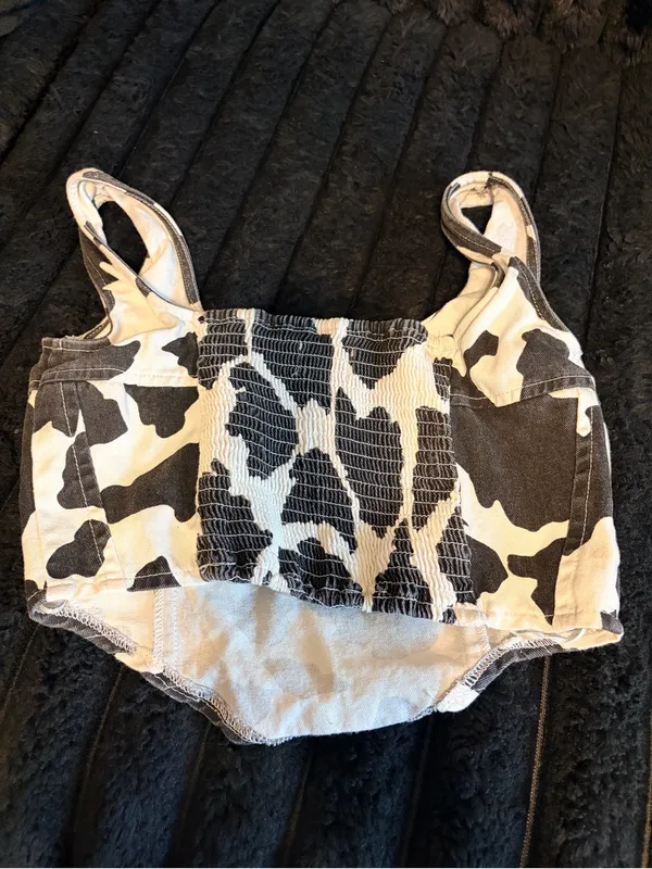 Black and White Cow Print Cropped Tank - Image 7