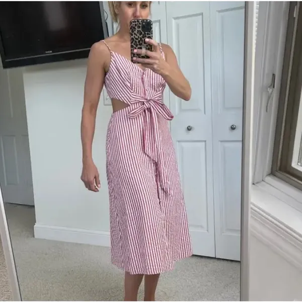 Jason Wu Red Candy Striped Midi Dress Size 12 Seersucker Sundress Cotton $290 - Image 5