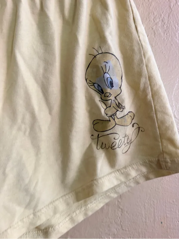 Pale Yellow Tweety Graphic Athletic Shorts with Drawstring Waist - Image 2