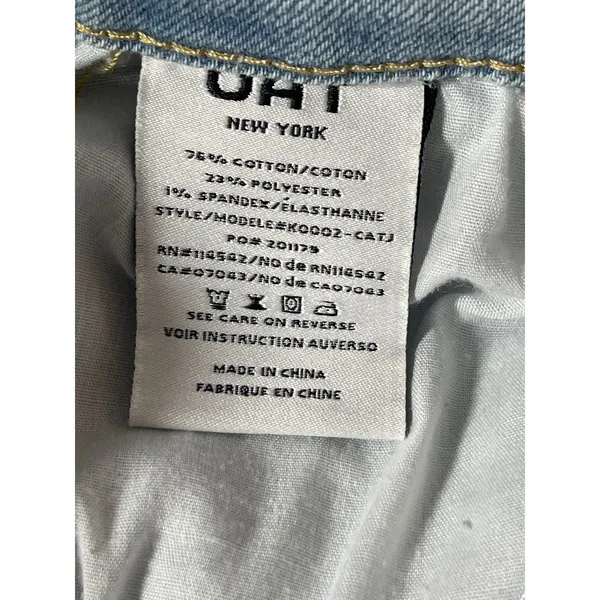OAT Blue Light Wash High Waisted Split A Line Midi Denim Jean Skirt Size 10/30 - Image 5
