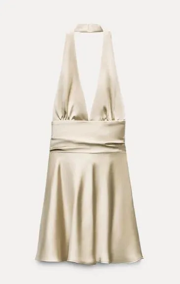 Zara dress mini satin halter champagne bodycon party wedding evening date - Image 11
