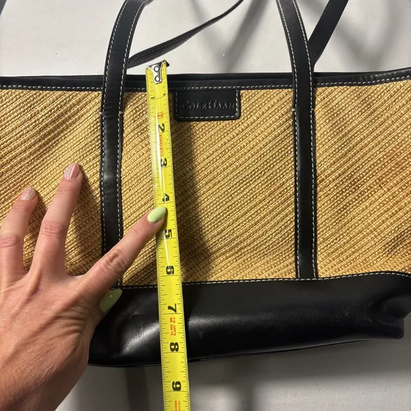 Cole Haan Purse &‎ Wallet Woven Straw Black Faux Leather Shoulder Floral Accents - Image 9