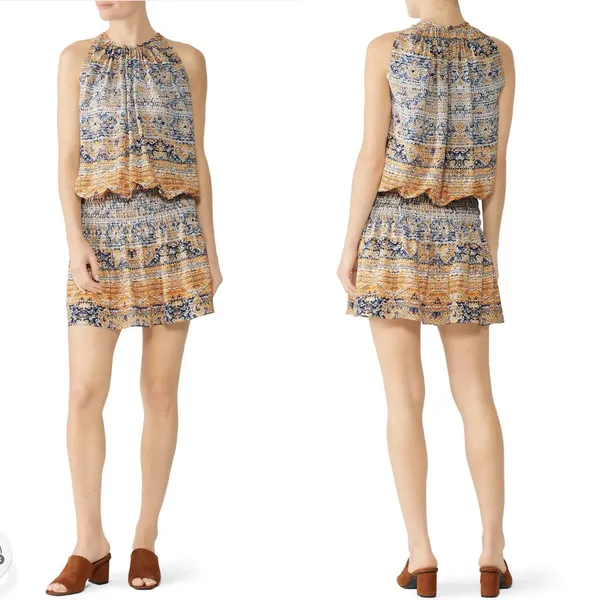 Ramy Brook Paris smocked waist boho printed mini dress Sz‎ XS - Image 2