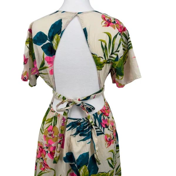 Billabong Tropical Floral Maxi‎ Dress Open Back Cotton Large Vacation Resortwear - Image 6