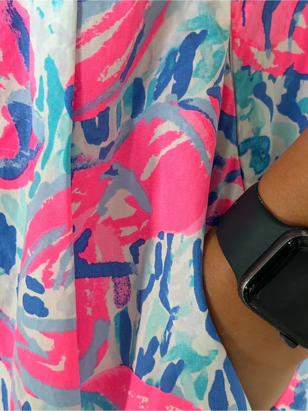 Lilly Pulitzer Pink & Blue Faux Button-Front Mini Dress Structured Bodice Size 4 - Image 4