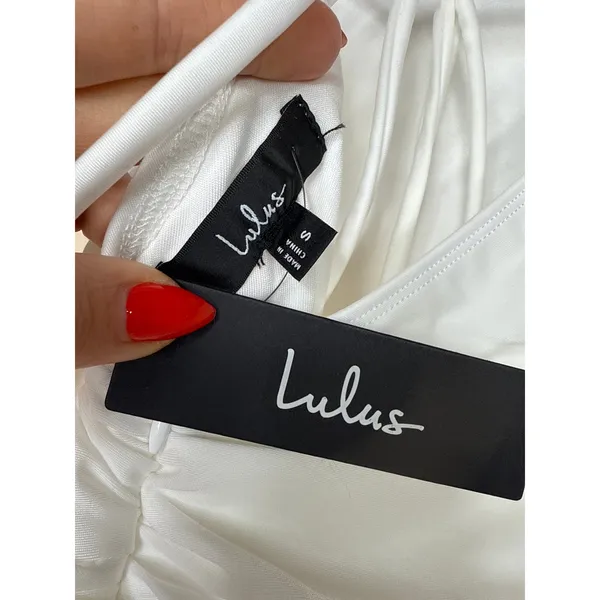 Lulus Confident Allure White Ruched Lace-Up Bodycon Dress Short Holiday Small - Image 7