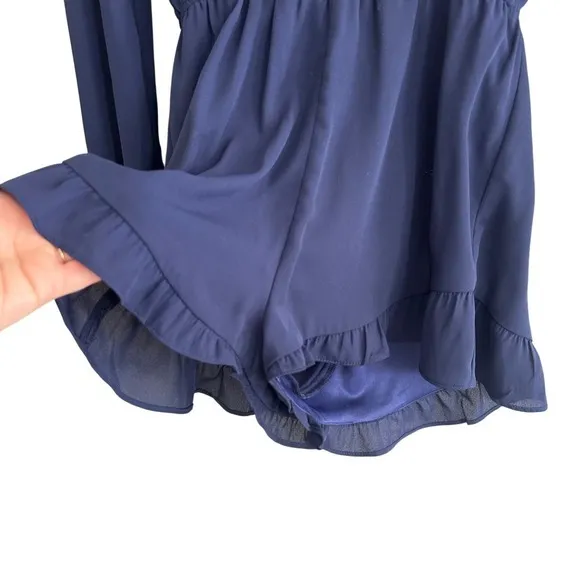 Show Me Your Mumu Rocky Romper Navy Blue Long Sleeve Ruffle Hem‎ Medium MF5-04 - Image 4