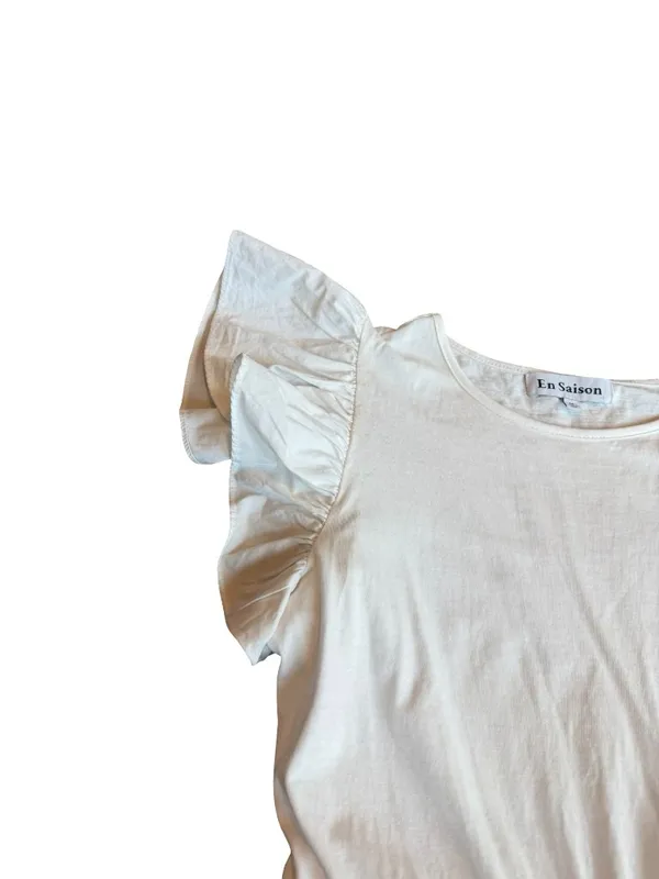 En Saison White A-Line Dress Flowy Sleeves Cotton Blend Stretch Size Medium - Image 3