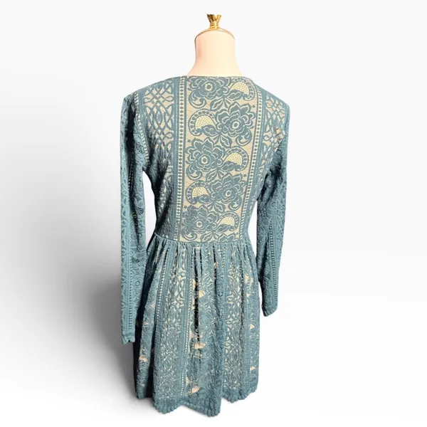 Xhilaration Green Lace Fit & Flare Cocktail Dress Long Sleeve Med coquettecore - Image 4