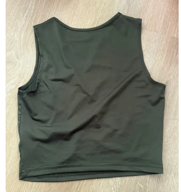 Olive Green Distressed Cutout Sleeveless Crop Top Size M - Image 3