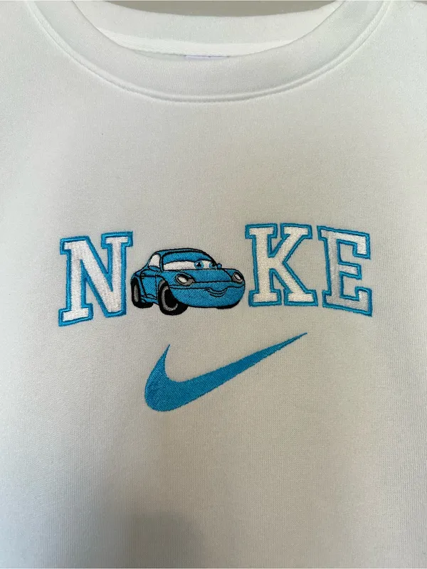 Cars Nike Embroidery White Crewneck Sweatshirt - Image 8