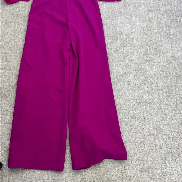 Milly Brooke Strapless silk Magenta Sash Waist Wide Leg Italian Cady Jumpsuit - Image 7