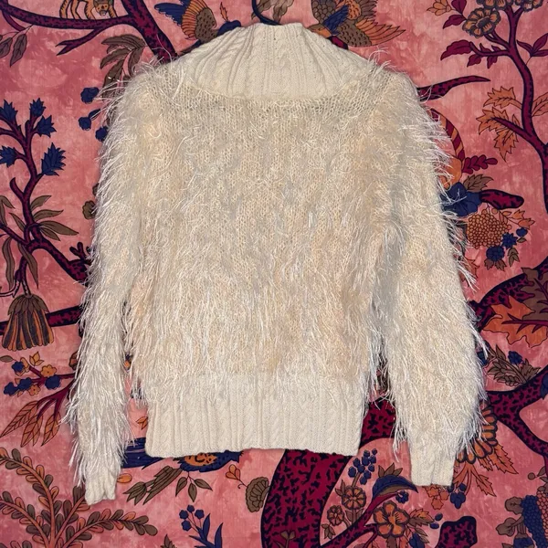 Fluffy, Sparkly, Vintage Cream Mohair Knit Sweater - Image 2