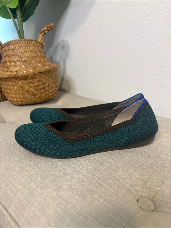 Rothy's emerald green Knit Ballet Flats with Black Trim size 7.5 - Image 5