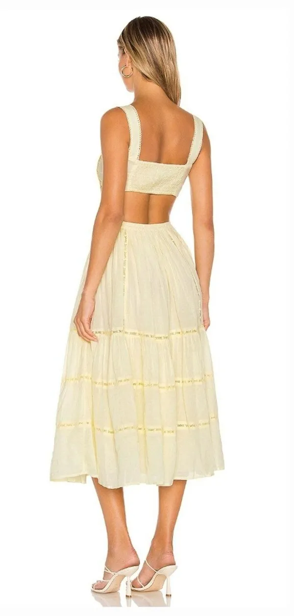 Tularosa Eleanora Embroidered Dress in Mellow Yellow Large - Image 2