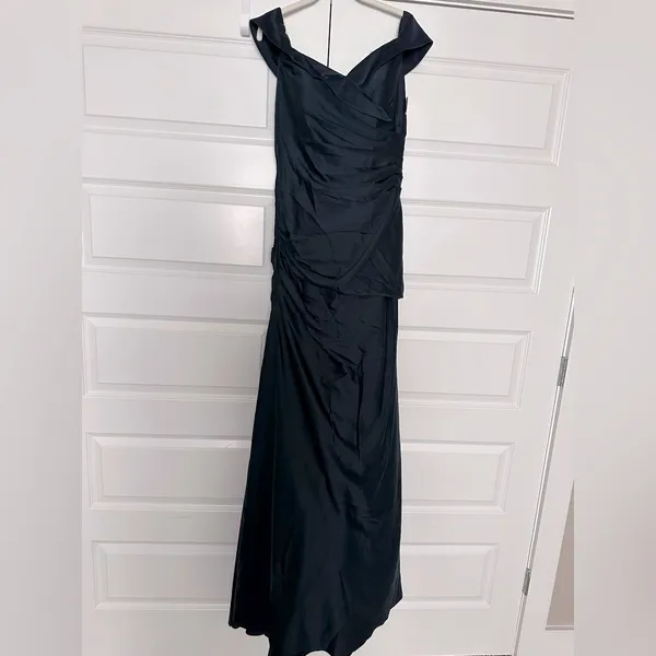 La Femme Off-the-Shoulder Ruched Satin‎ Gown. mother of the bride NWT - Image 3