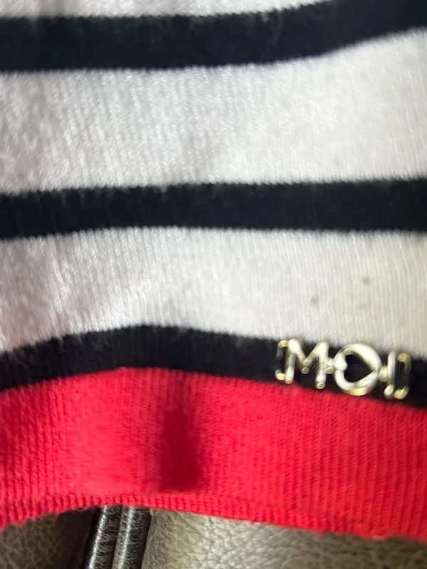 Morgan de toi France Striped Black and White Sweater Cardigan with Red Trim - Image 8