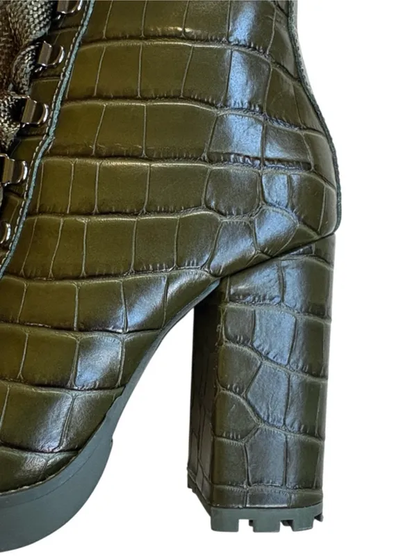 EUC SCHUTZ Leather Croc Embossed Heeled Boots Green Size 7.5 - Image 2