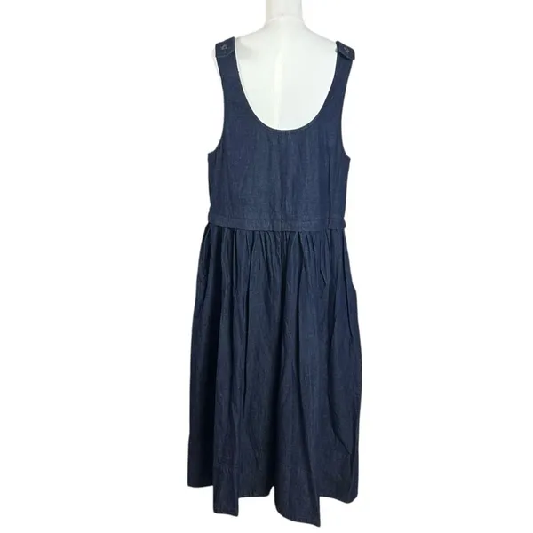 Free People Retro 90s Soraya Dark Denim Drop Waist Midi Jumper Dress Size Large - Image 7