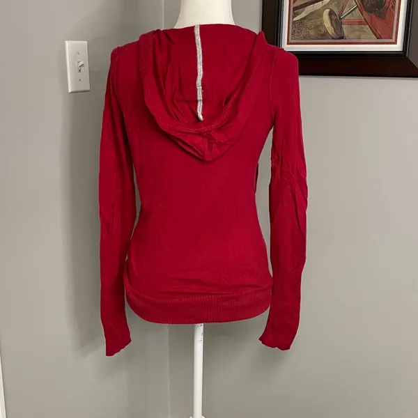 AMERICAN EAGLE Angora Blend Red Hooded sweater Y2K 90s drawstring medium - Image 3
